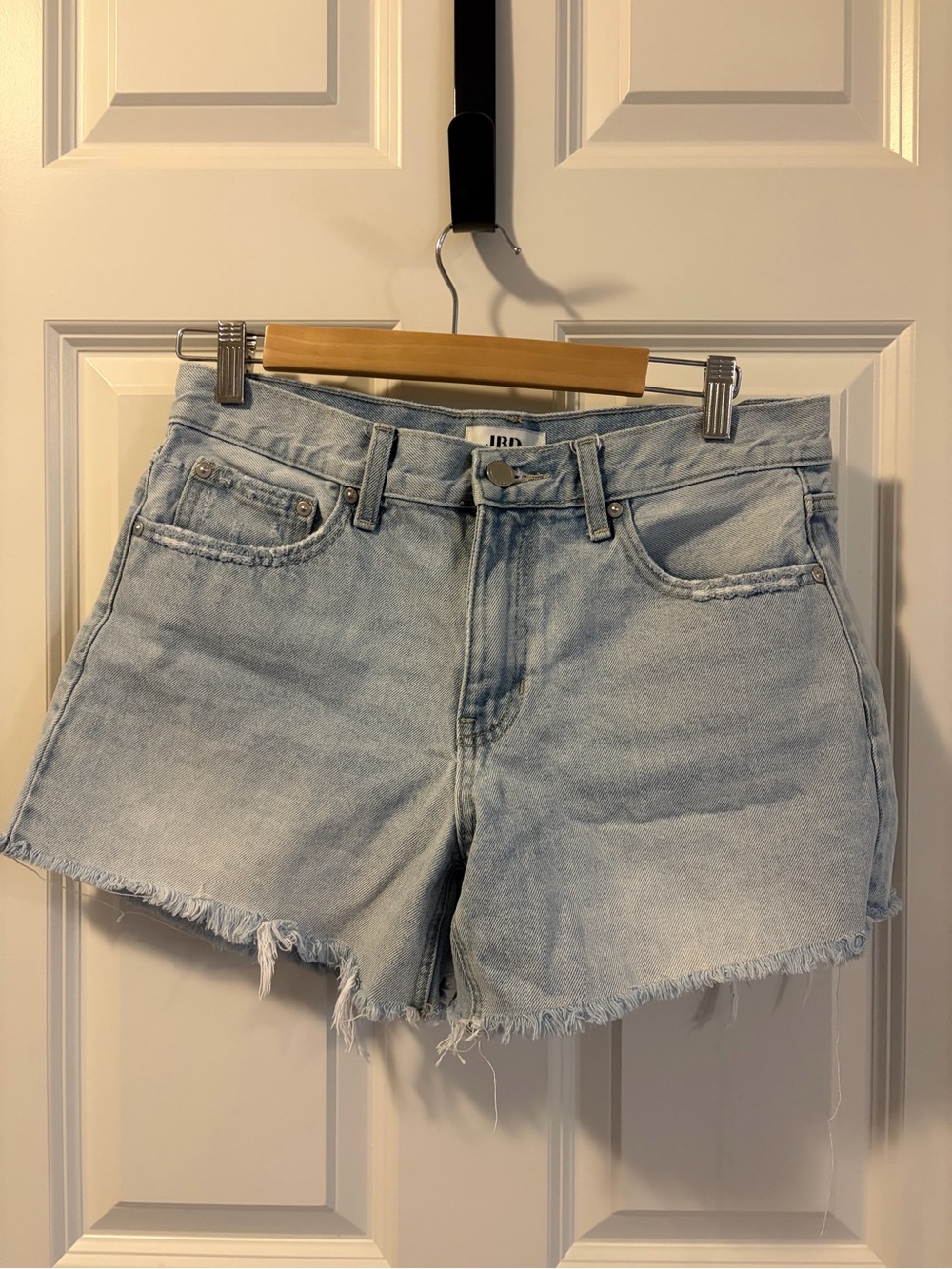 Light Wash Denim Women’s Shorts - Casual Frayed Hem